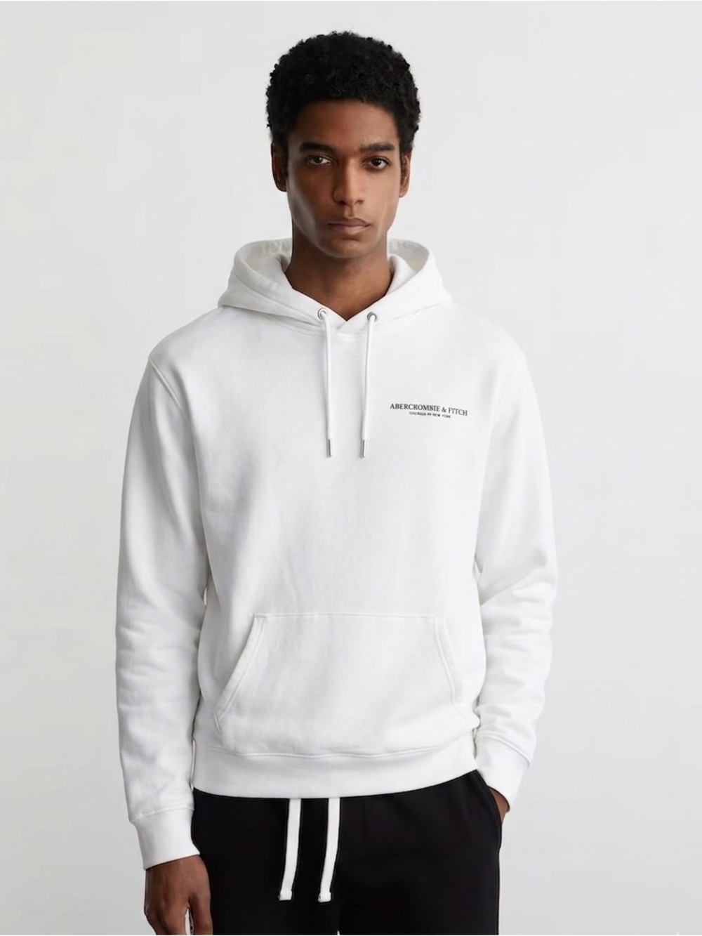 Abercrombie & Fitch White Pullover Hoodie with Chest Logo
